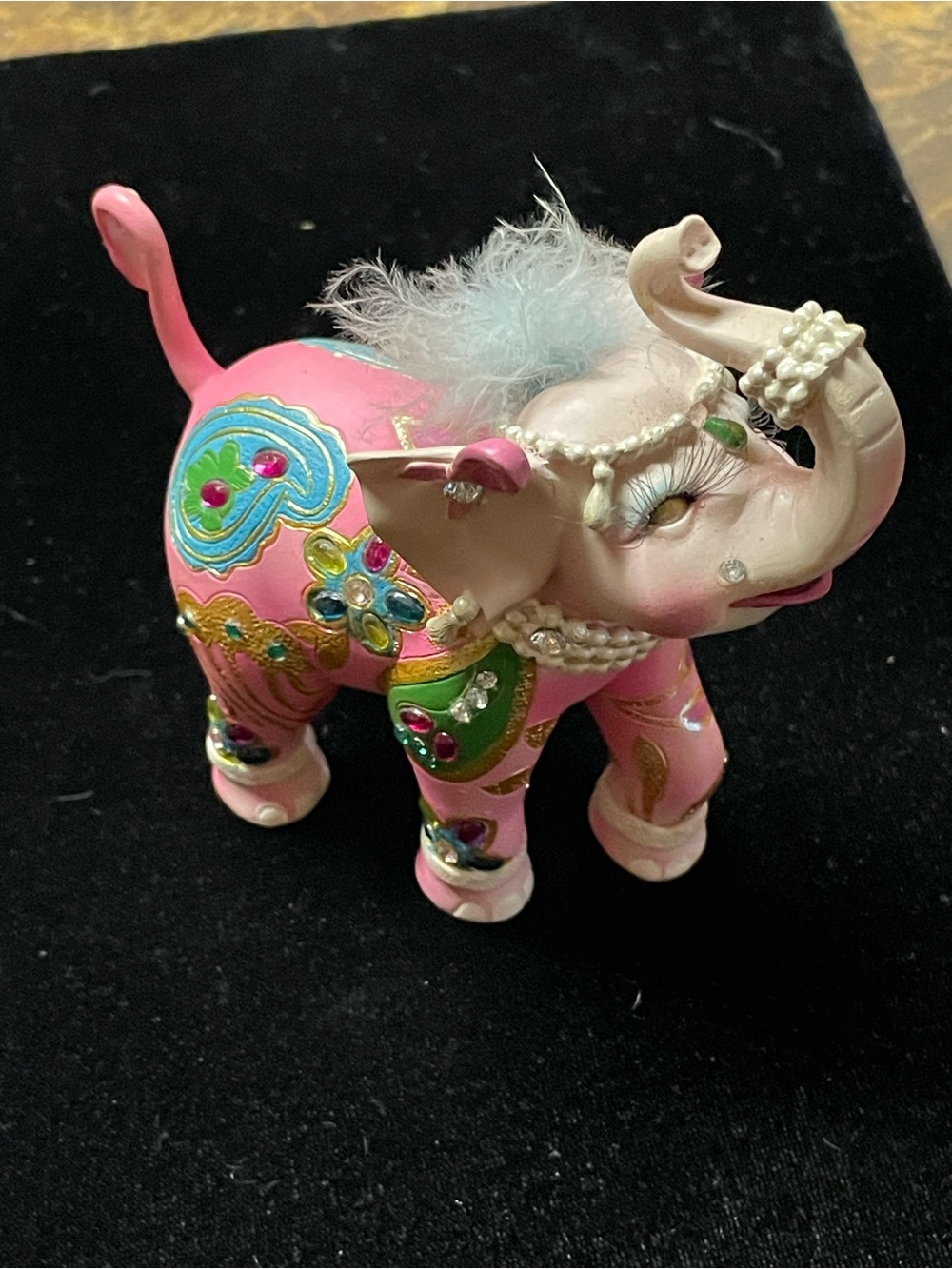 Pink Decorative Jeweled Elephant Figurine with Feather Accent - Hamilton Collec